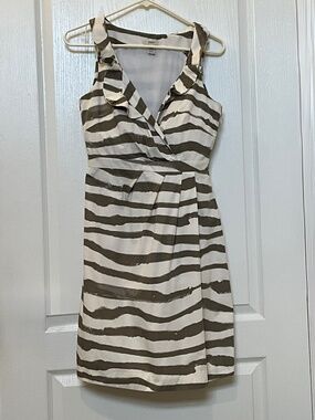 J.Crew Zebra Print Dress Size 4 Asymmetrical Fold Detail A-Line Cotton